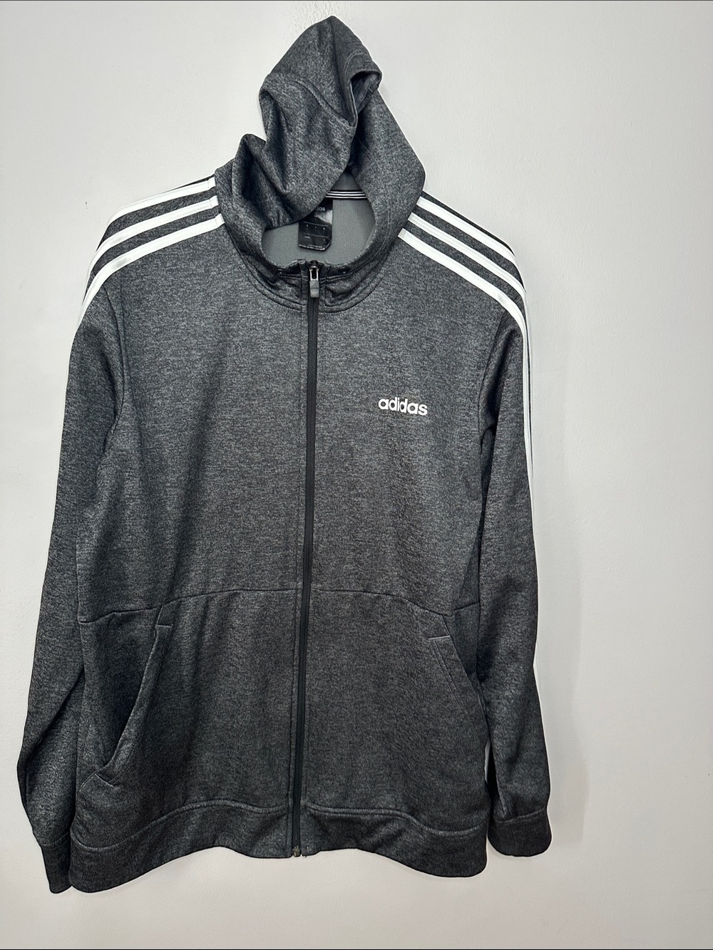 adidas Men’s Dark Gray 3-Stripes Full-Zip Hoodie Jacket size L